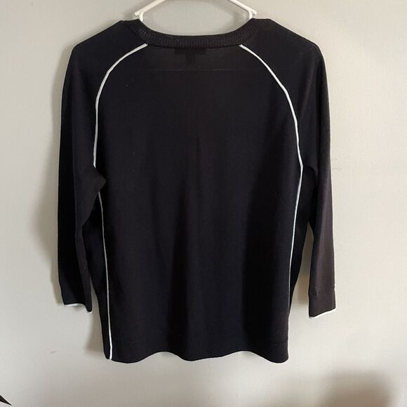 J. Crew Navy 100% Merino Wool Tipped Side Panel V-Neck Sweater - Picture 5 of 5